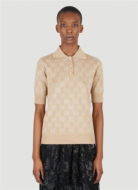 Lamé GG jacquard polo shirt in beige 